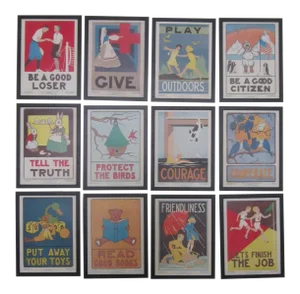 1930s Vintage Grade School Citizenship Guide Prints- Set of 12
