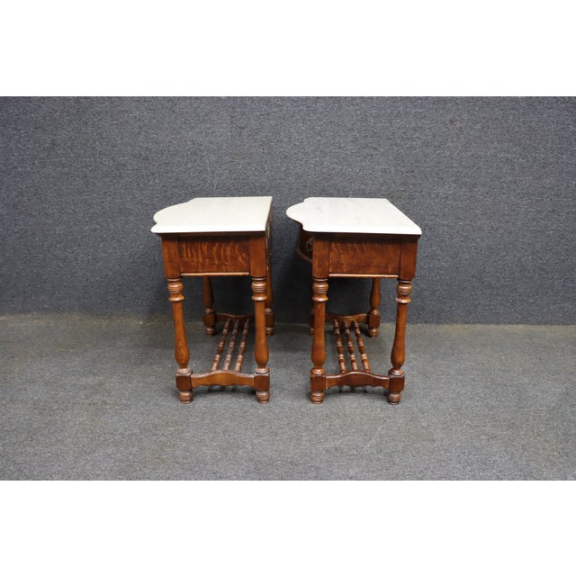 Pulaski Furniture Oak Nightstands With Faux Marble Tops, Pair For Sale - Image 11 of 15