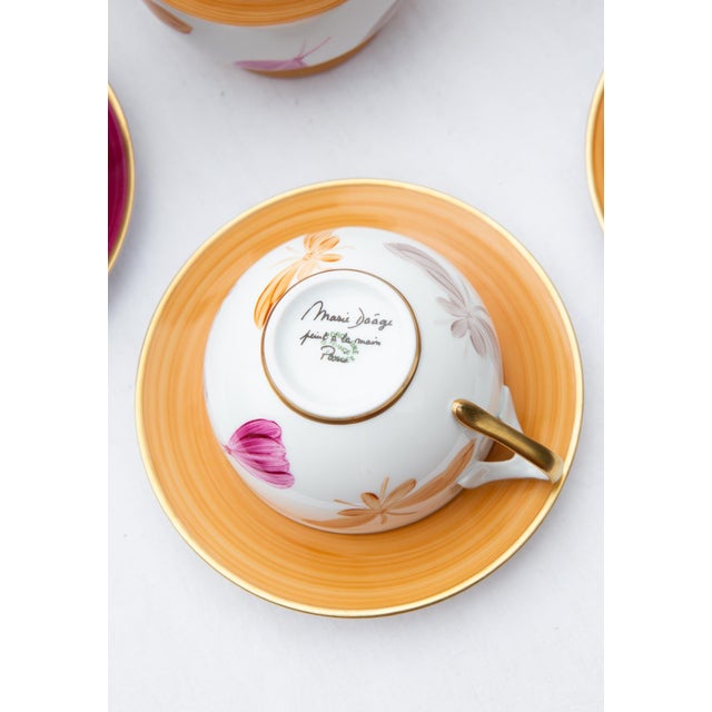 Hand-Painted Limoges Porcelain Tea Service by Marie Daage, 2000s, Set of 20 For Sale - Image 3 of 15