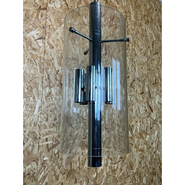 Large Glass and Chrome Chandelier Pendant Lamp from Limburg For Sale - Image 11 of 11