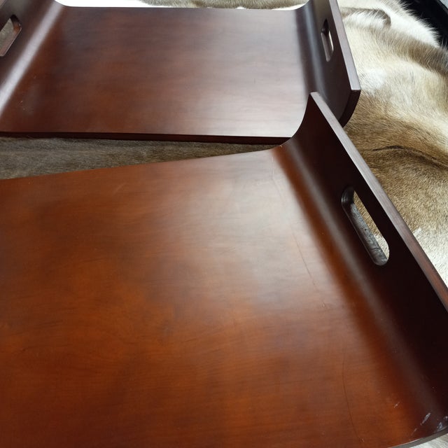 Vintage Mid Century Mahogany Stained Solid Wood Sleigh Tray For Sale - Image 11 of 12