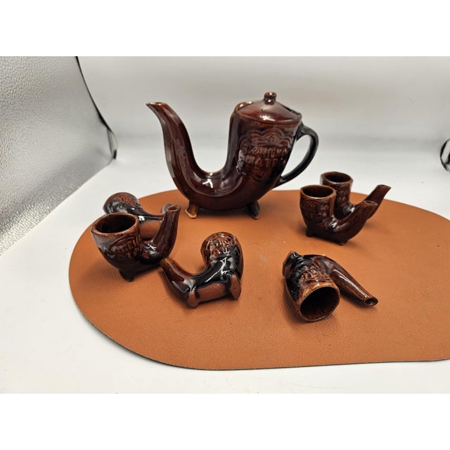 1970s Ceramic Carafe and Glasses, Bulgaria, 1970s, Set of 7 For Sale - Image 5 of 7