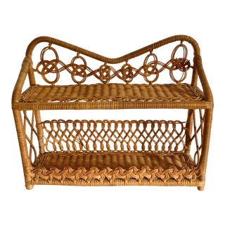 Vintage Boho Chic Natural Wicker Trinket Shelf For Sale