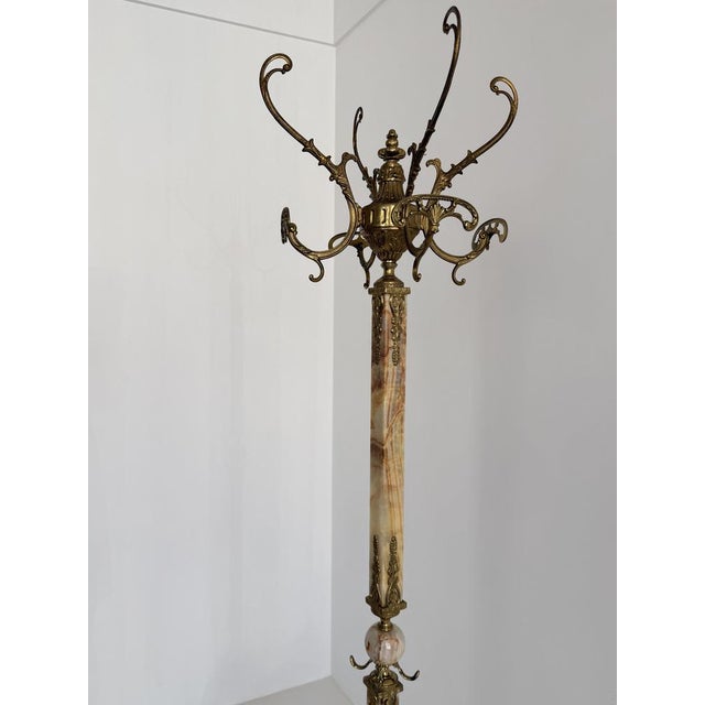 Mid-Century Modern Vintage Italian Brass and Onyx Hall Tree Coat Rack with Rotating Crown and Female Faces, 1960s For Sale - Image 3 of 18