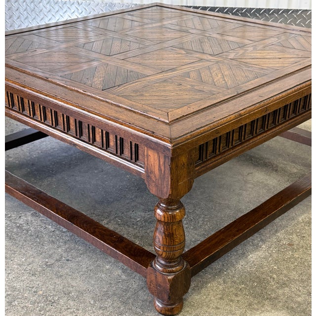 Late 20th Century Parquet Top Rustic Oak Jacobean Coffee Table For Sale - Image 4 of 10