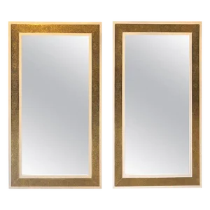 Hollywood Regency Brass on Wood Frame in White Wall Mirror, a Pair