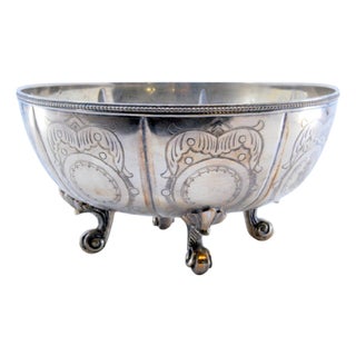 Silver Candy Box with Engravings, Pearled Rim and Feet with Palmettes For Sale