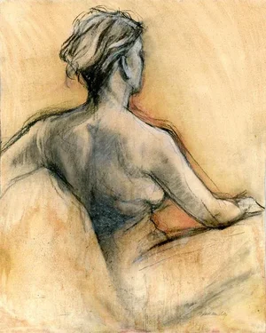 Mixed Media Figure Drawing, Female Figure Back 3, Original by Kathleen Ney