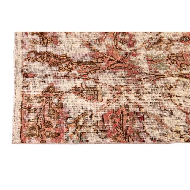 Vintage Persian Handmade Rust Floral Distressed Wool Runner For Sale In New York - Image 6 of 11