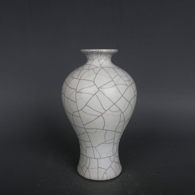 Art Deco Chinese Ceramic Vase Guan Ware Crackle Glaze Celadon Plum Vase For Sale - Image 3 of 10