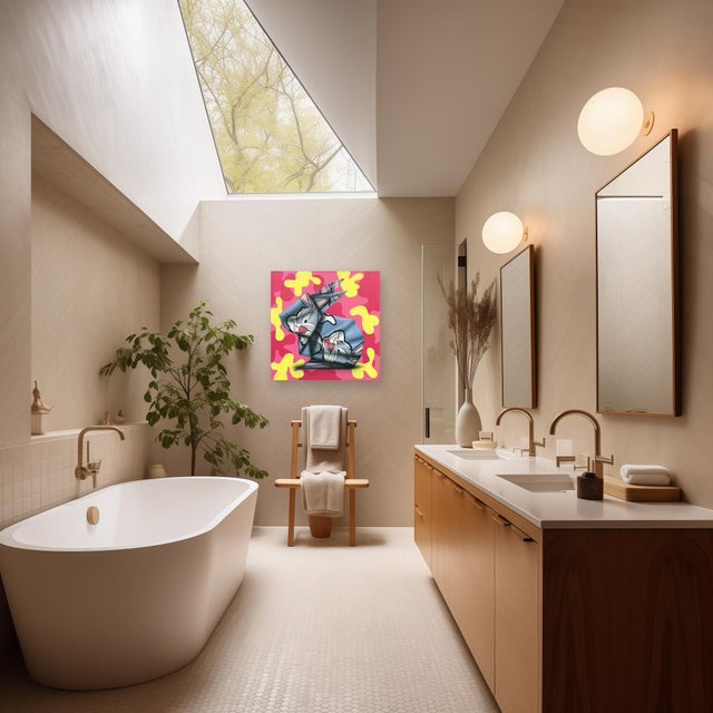 Pink Honor Y Conejos - Origami Inspired Looney Tunes Figurative Painting on Canvas Original Artwork by Emilio Rama For Sale - Image 8 of 9