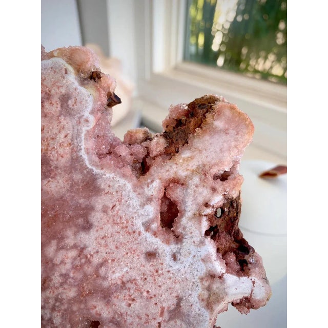 15th Century & Earlier Pink Amethyst Slab With Sparkling Druzy Natural Crystal Specimen Display With Stand For Sale - Image 5 of 11