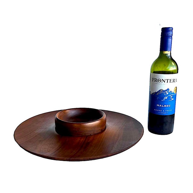 Mid 20th Century Hand Turned Black Walnut Wood Chip and Dip Set, 2 Pieces For Sale In Miami - Image 6 of 15