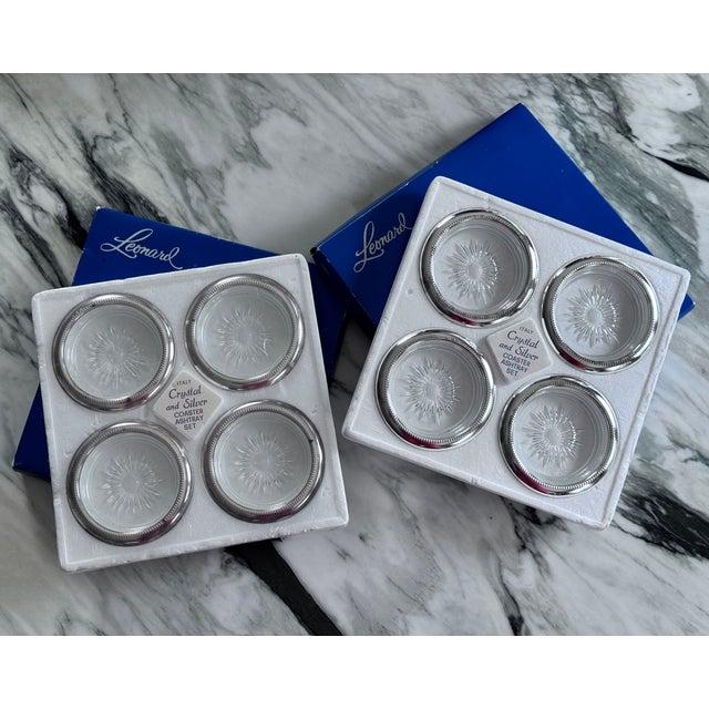 Made in Italy Leonard Florence Silverplate & Crystal Coasters - Set of 8 For Sale - Image 9 of 10