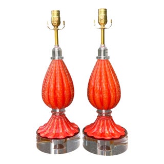 Vintage Italian Murano Glass Lamps - Set of 2 For Sale
