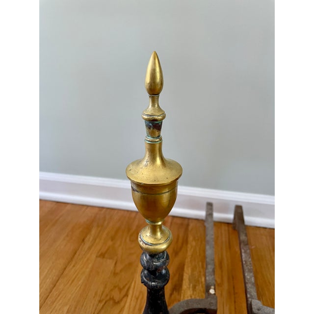 Traditional Pair of Early 20th Century Brass Topped Federal Style Andirons For Sale - Image 3 of 9