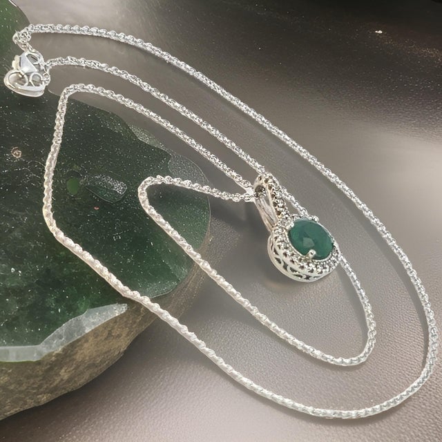 Natural Emerald Diamond Pendant Necklace 18" 14k W Gold 1.90 TCW Certified For Sale - Image 12 of 15