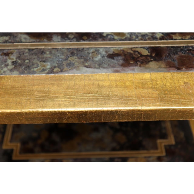 Pair Directoire Style Brass and Giltwood Eglomise Top End Tables For Sale - Image 10 of 13
