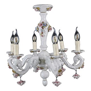 Porcelain Chandelier with 6 Arms, Italy, 1950s For Sale