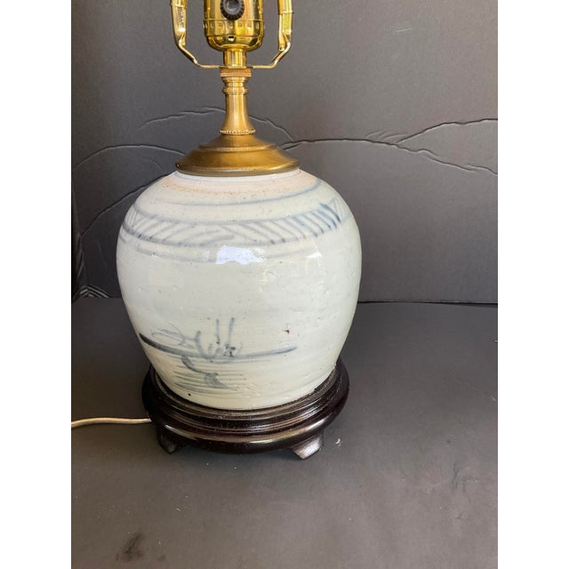 Antique Chinese Blue & White Ginger Jar Lamp Canton Style For Sale - Image 6 of 8