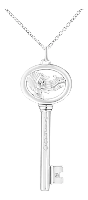 .925 Sterling Silver Diamond Accent Virgo Zodiac Key 18" Pendant Necklace