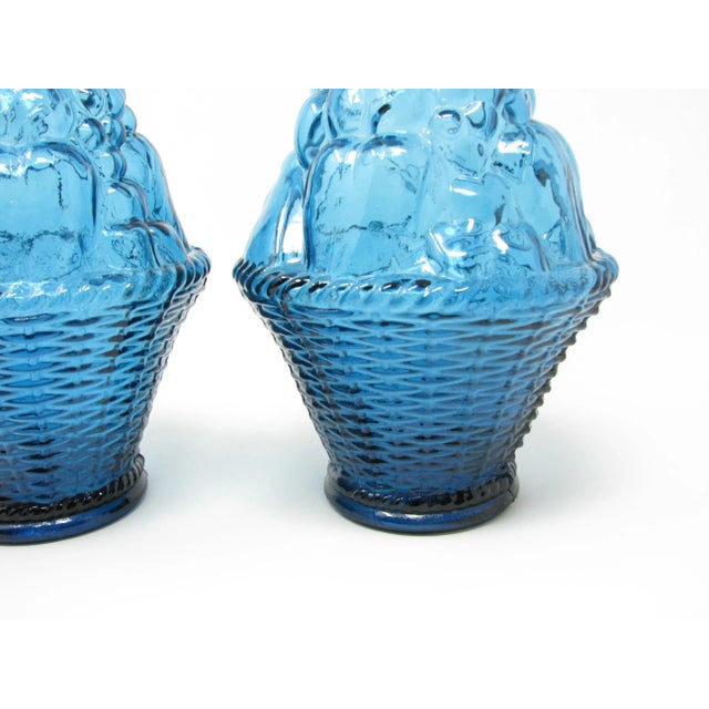 Vintage Italian Empoli Turquoise Glass Fruit Basket Topiary Shaped Bottle Made in Italy For Sale - Image 9 of 11