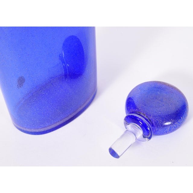 Mid 20th Century Vintage Cobalt Blue Murano Glass With Gold Flecks Decanter For Sale - Image 5 of 9