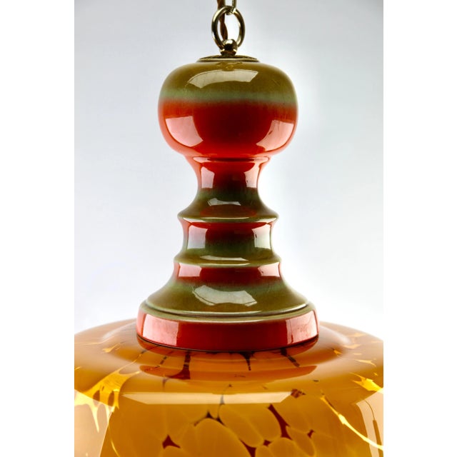 1960s Mid-Century Murano Glass Shade in Various Colours Ceramic Mount Pendant Light For Sale - Image 5 of 12