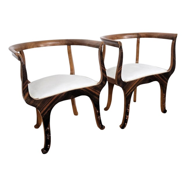 Mid-Century Art Deco Italian Briar Wood Lounge Armchairs, 1940s For Sale