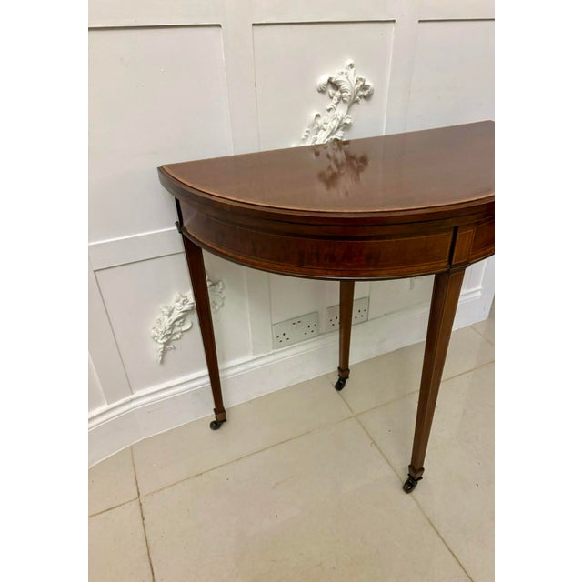 Antique Late Victorian Mahogany and Satinwood Inlaid Demi-Lune Console Table, 1890s For Sale - Image 9 of 12