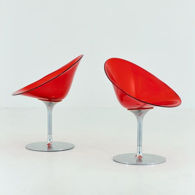 Mid-Century Red Acrylic Glass Swivel Eros Lounge Chair by Philippe Starck for Kartell, Italy, 1990s For Sale - Image 16 of 16