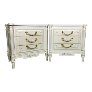 Pair of Early 20th Century French Style Ornate Pearlescent Nightstands For Sale