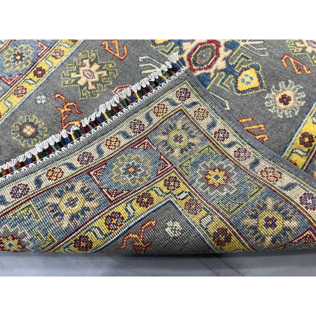 Gray Kazak Wool Rug With Colorful Tribal Motifs, 3'4" X 4'9" For Sale - Image 13 of 13