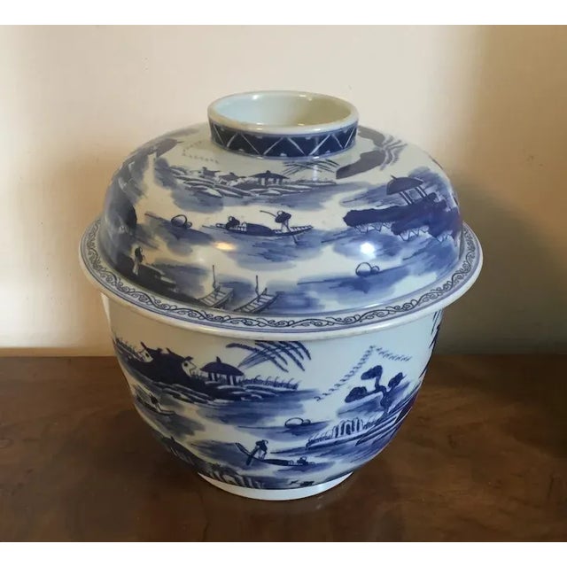 Mid 20th Century Large Chinese Export Blue & White Porcelain Storage Jar and Cover For Sale - Image 5 of 13