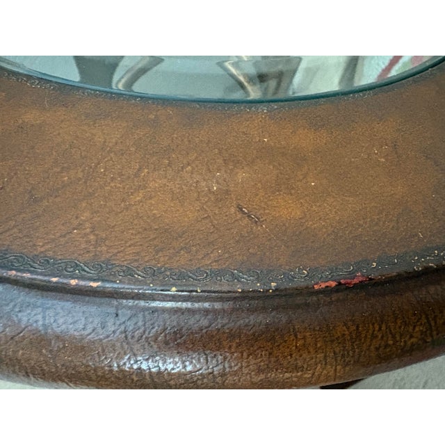 Animal Skin Vintage Leather & Antiqued Metal Side Table in the Style of Maitland-Smith For Sale - Image 7 of 12