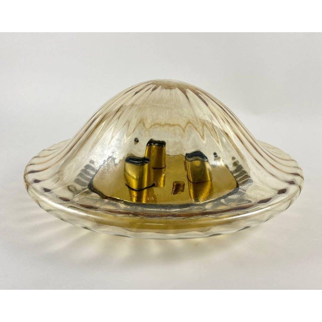 Metal Vintage Art Glass and Gilt Brass Ceiling Lamp For Sale - Image 7 of 7