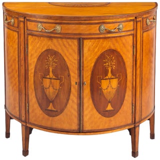 George III Satinwood Demilune Console Cabinet, circa 1790 For Sale