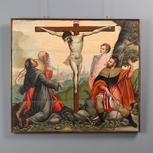 Christ Crucified with Saints, Oil on Hardboard, 1500s For Sale - Image 12 of 12