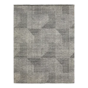 Modern Moroccan Style Wool Rug in Light Gray With Abstract Design by Apadana