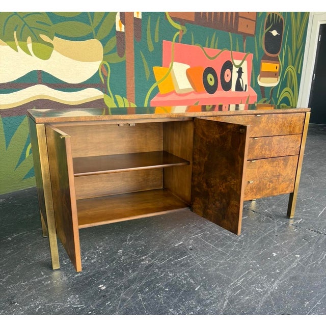 Tomlinson Mid Century Tomlinson Burl & Brass Sideboard For Sale - Image 4 of 13