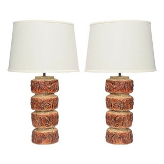 1970s Bernard Rooke, Brutalist Table Lamps, Beige Textured Ceramic, England - a Pair For Sale