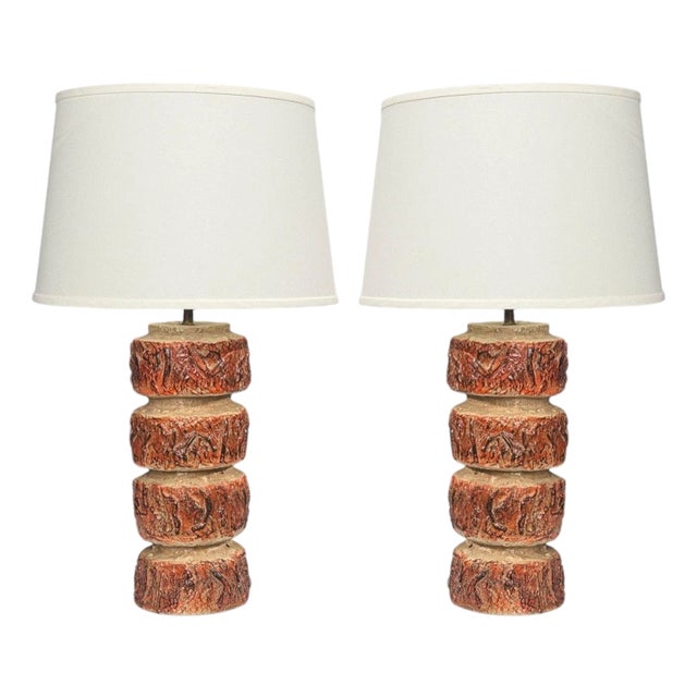 1970s Bernard Rooke, Brutalist Table Lamps, Beige Textured Ceramic, England - a Pair For Sale