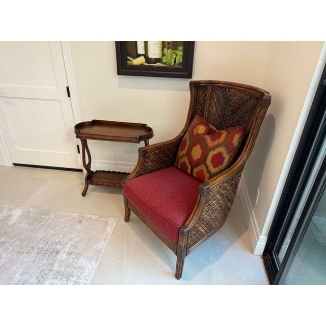 2010s Lexington Furniture Lounge Chair With Red Cushion and Accent Pillow For Sale - Image 5 of 7