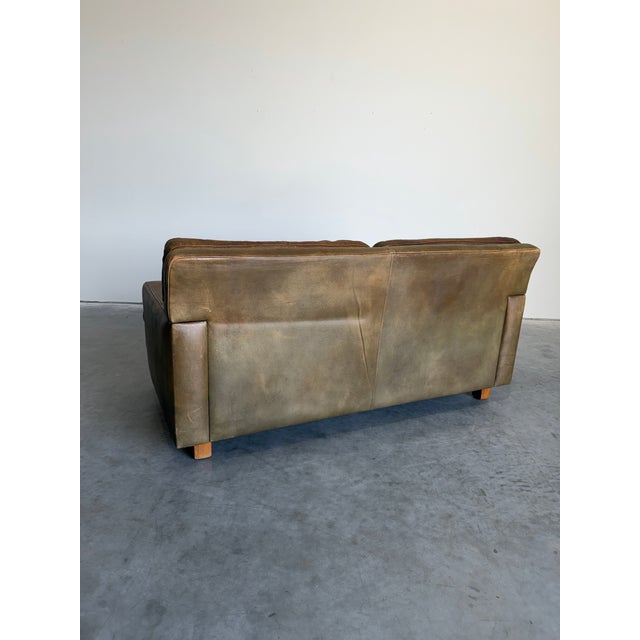 Mid Century Olive Buffalo Leather and Rosewood Loveseat After Arne Norell For Sale - Image 10 of 10