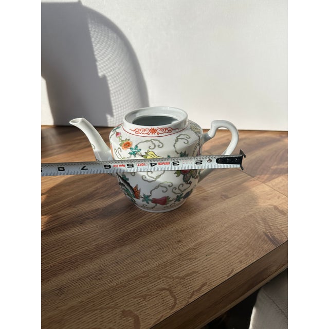 Asian 1970s Asian Ceramic Floral Teapot With Butterfly Accents For Sale - Image 3 of 10