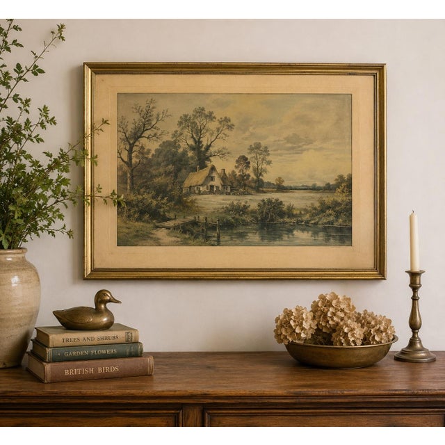 Wood Antique “A Gleam Before the Storm” Landscape Print After b.w. Leader, Framed For Sale - Image 7 of 7
