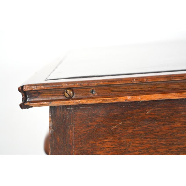 Antique Black Leather Top Oak Slanted Writing Desk For Sale - Image 15 of 16