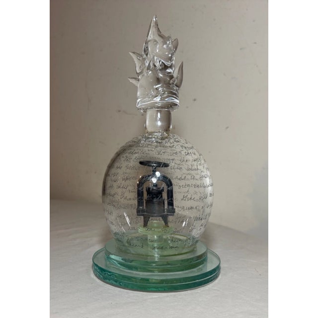 Figurative Vintage Tim Tate Original Wine Press Flame Engraved Glass Modernist Sculpture For Sale - Image 3 of 12