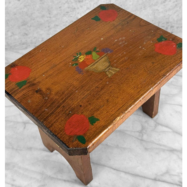 Vintage Farmhouse Folk Art Painted Pine Footstool For Sale - Image 9 of 10