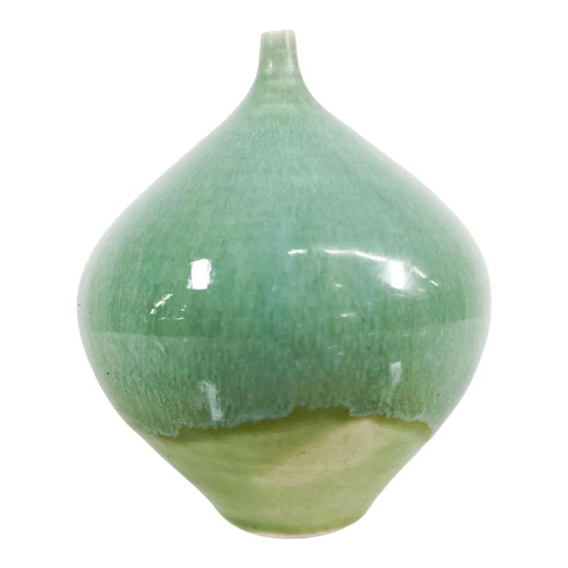1970s Luscious Art Pottery Green Weed Pot Vase For Sale